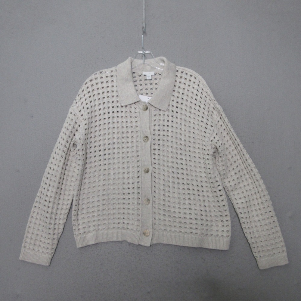 J Jill Cardigan Sweater Open Knit Coastal Breathable Beach Preppy Crochet NWT
